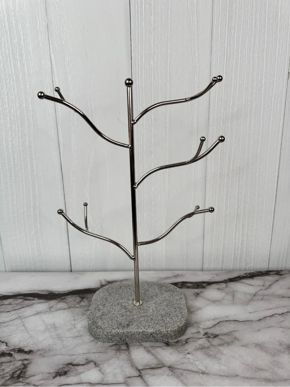 cupcakes & cashmere Silver Jewelry Tree with Gray Stone Base